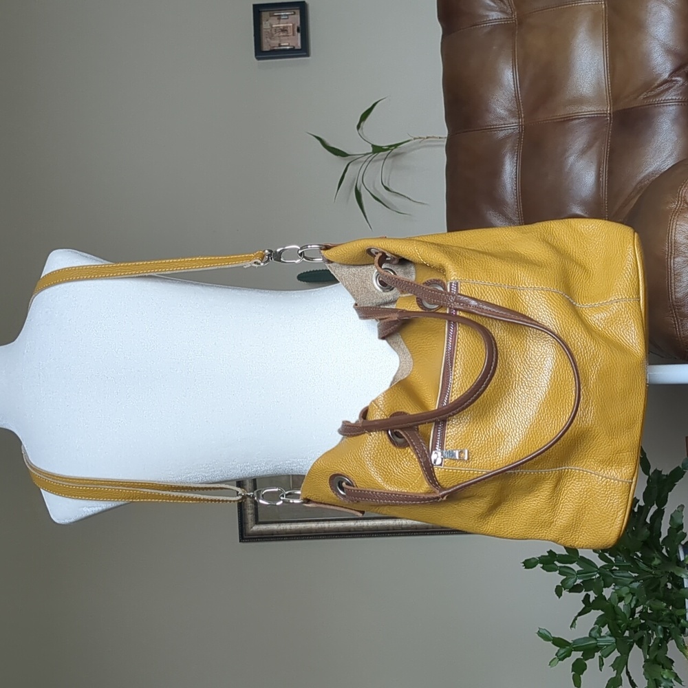 Borse In Pelle Italian Mustard Yellow Brown Leather Bag